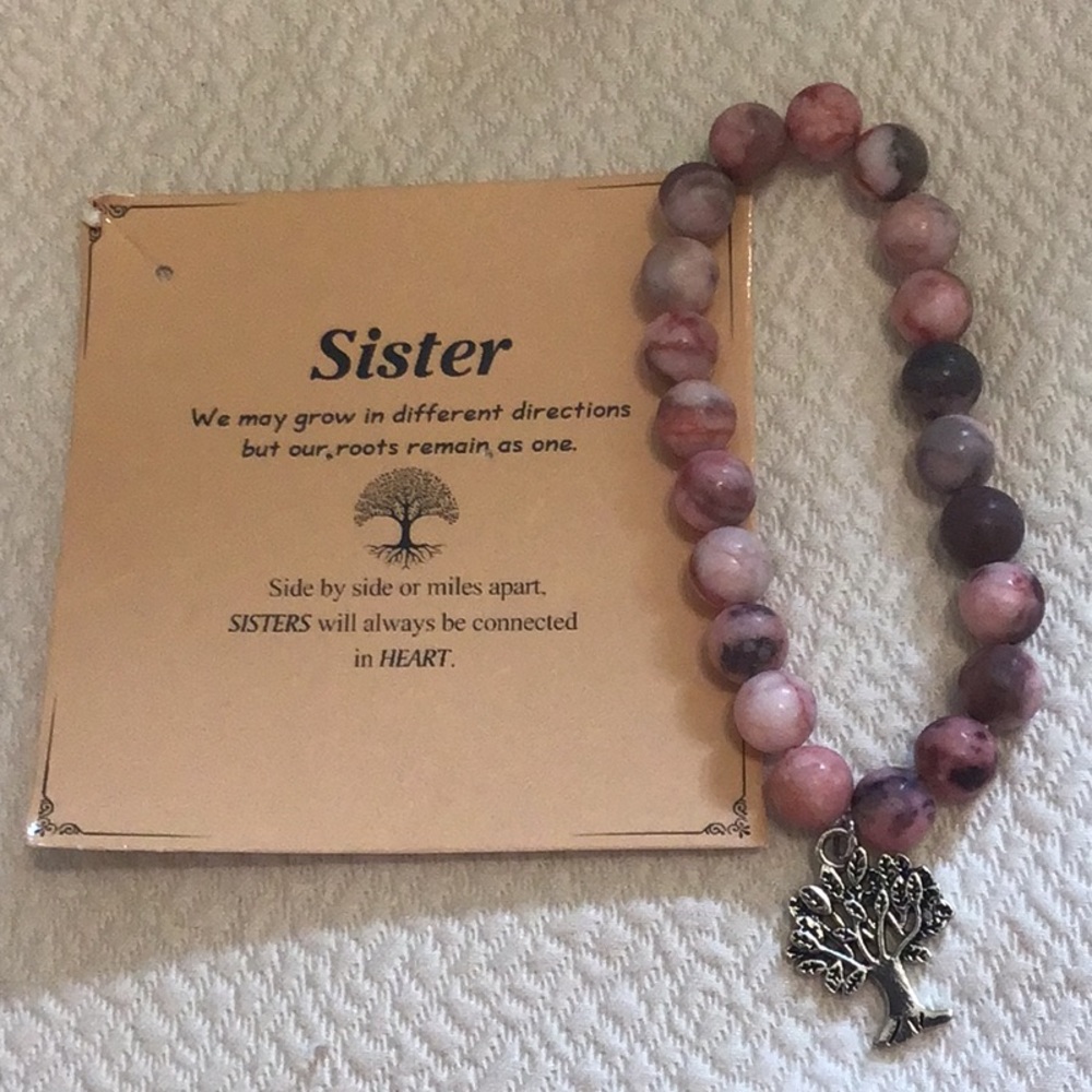 Pink Beaded Bracelet with Tree Charm